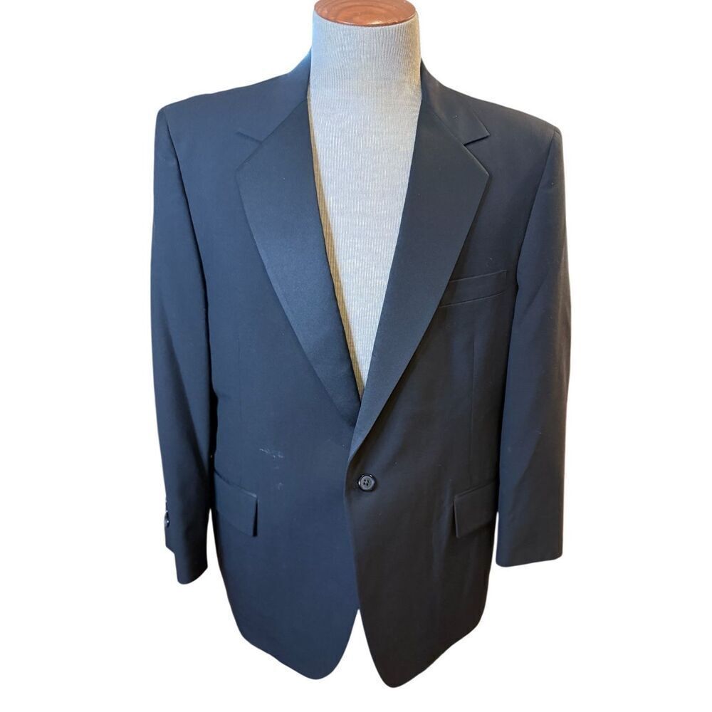 Evan Picone Men’s Tuxedo Jacket Black Sz. 44S Satin Lapel Single Button Occasion